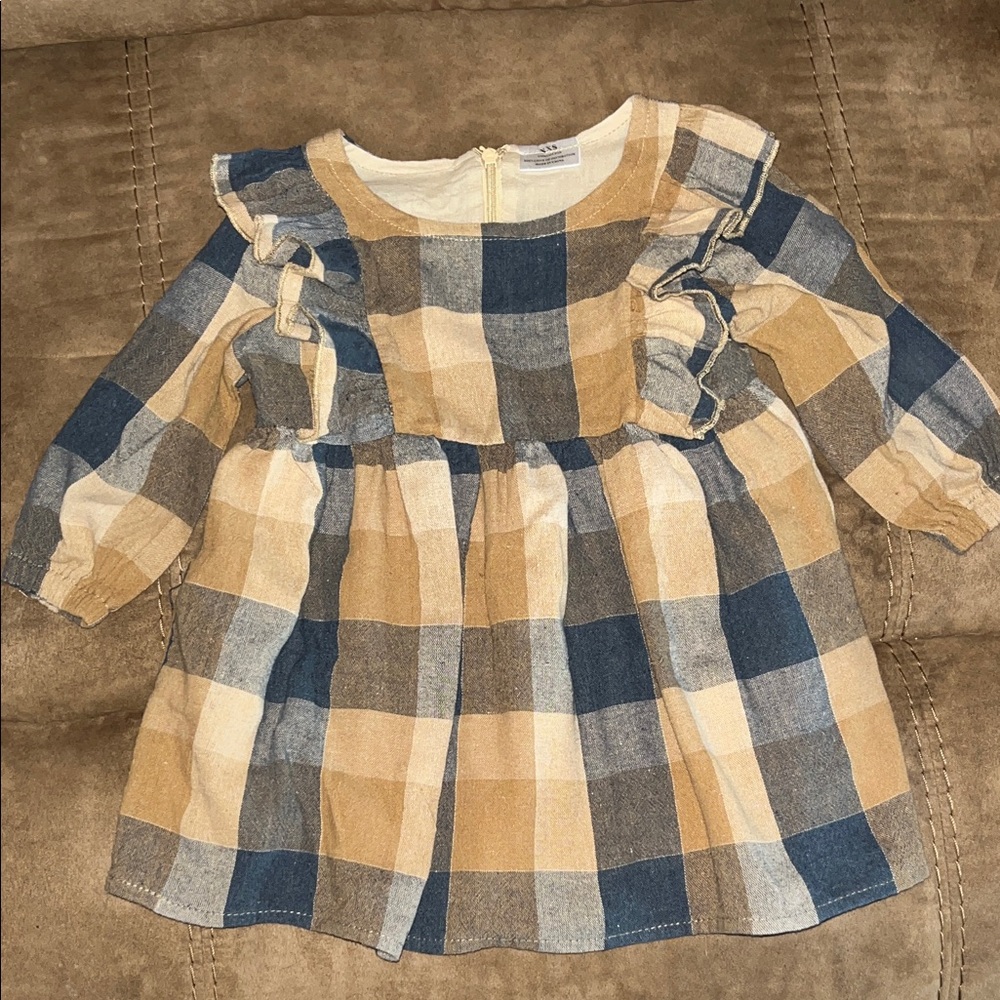 Plaid Ruffle Long Sleeve Dress